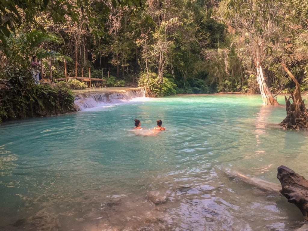 Swimming in Kuang Si Waterfalls in Luang Prabang